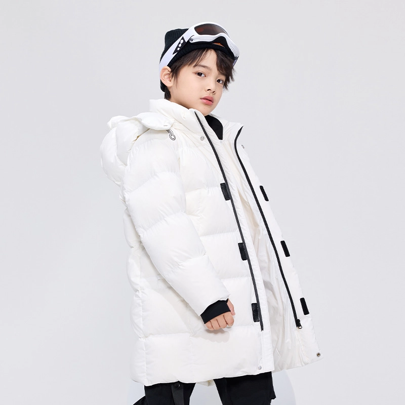 高梵 童装 黑金儿童鹅绒服纯色长款户外滑雪羽绒服 男童女童
