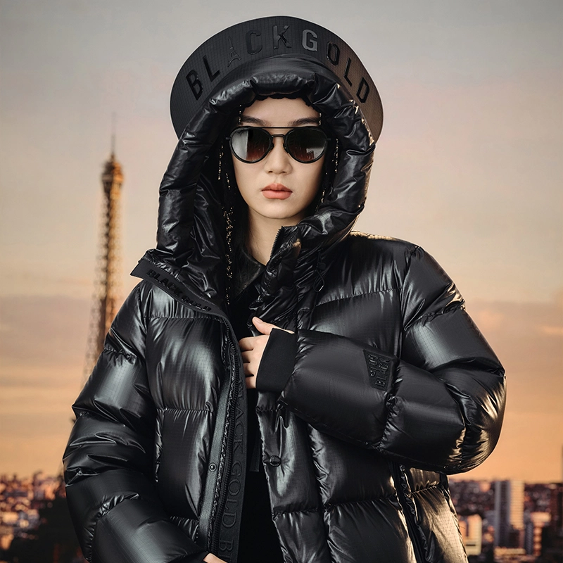 高梵 纯色连帽加厚长款羽绒服 男女同款 拿破仑黑