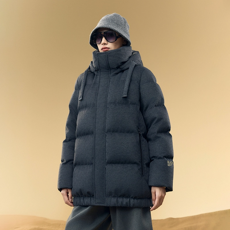 高梵 袖口字母刺绣连帽保暖加厚羽绒服 女款 意式灰