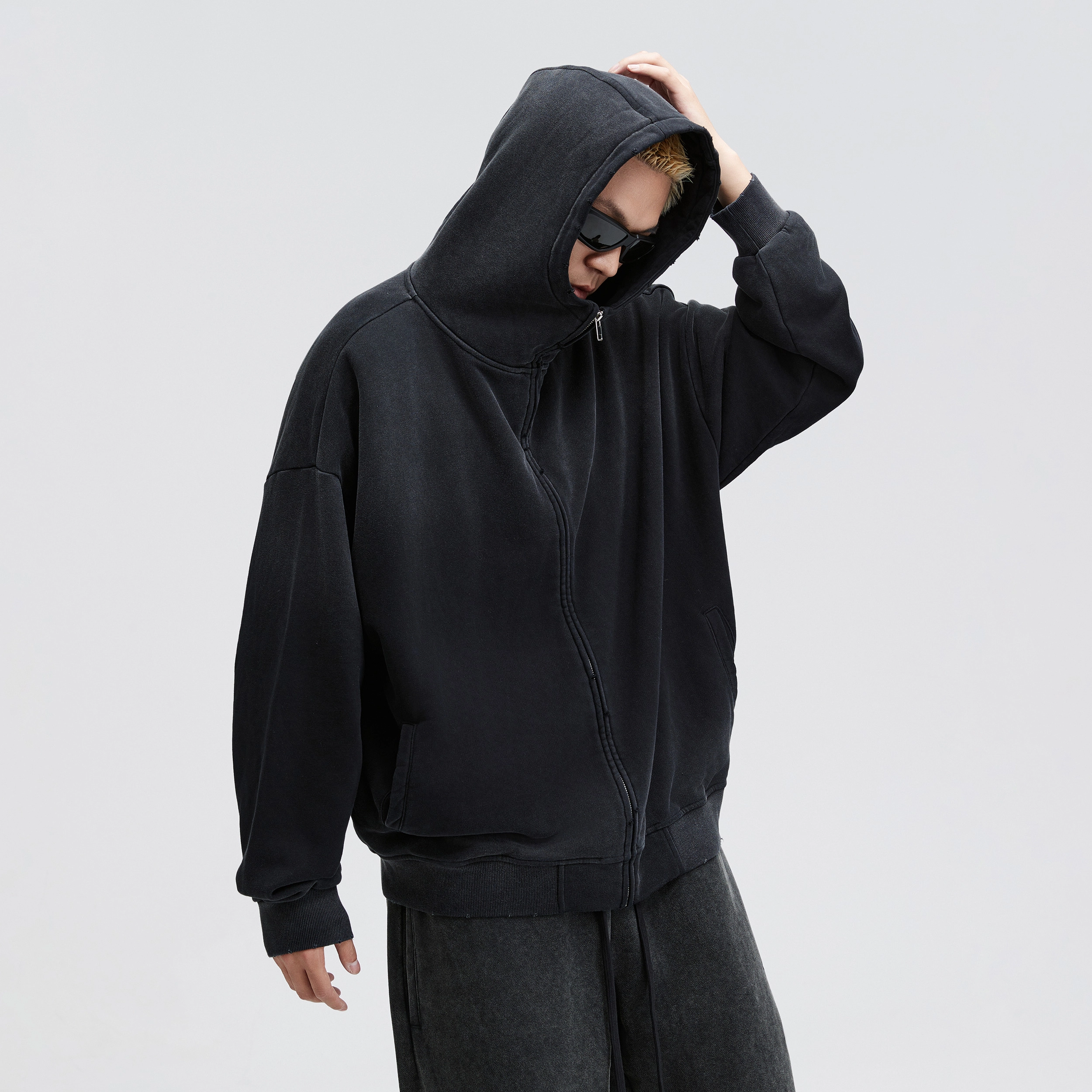 无畏东方 忍者拉链开衫做旧休闲百搭连帽卫衣 男女同款