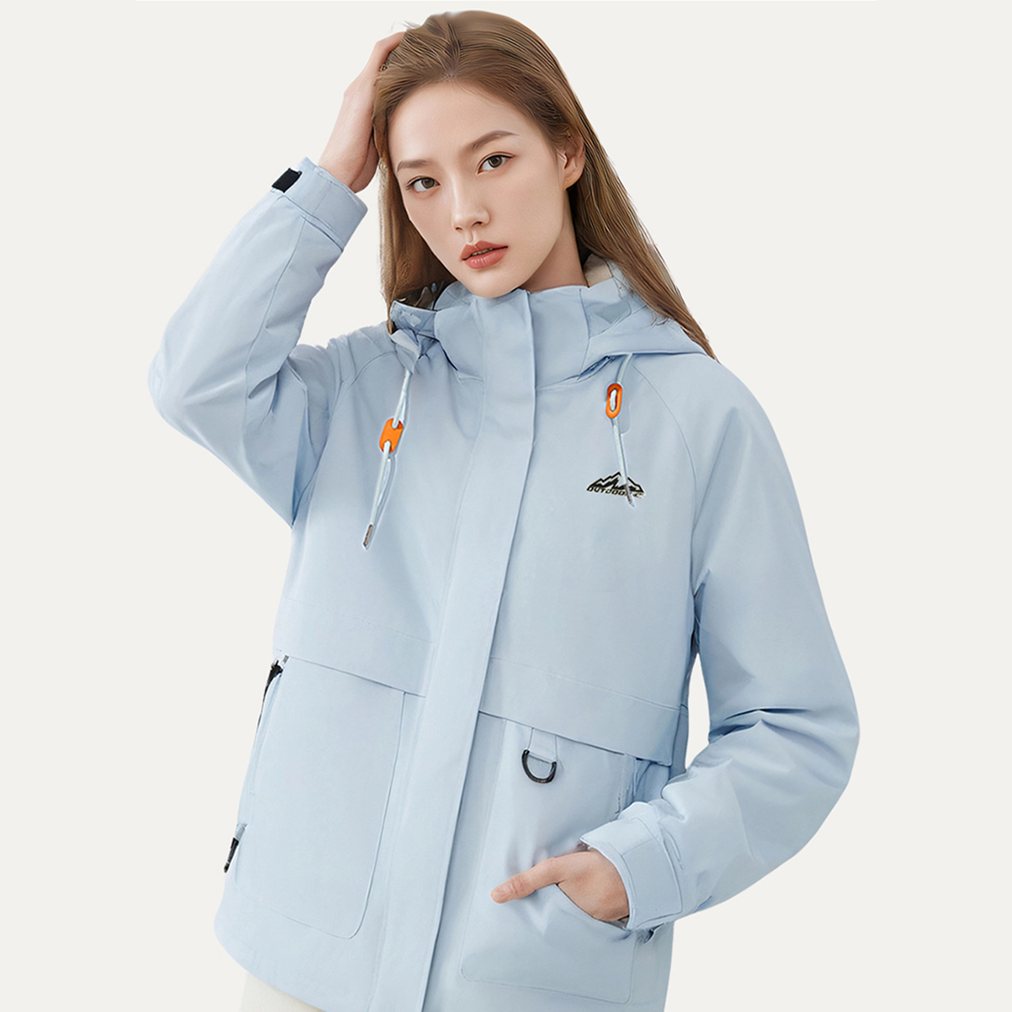 赛琪 玫瑰的故事户外登山防风防水机能风宽松百搭美拉德飞行员口袋工装休闲百搭连帽夹克外套 女款 向日葵色