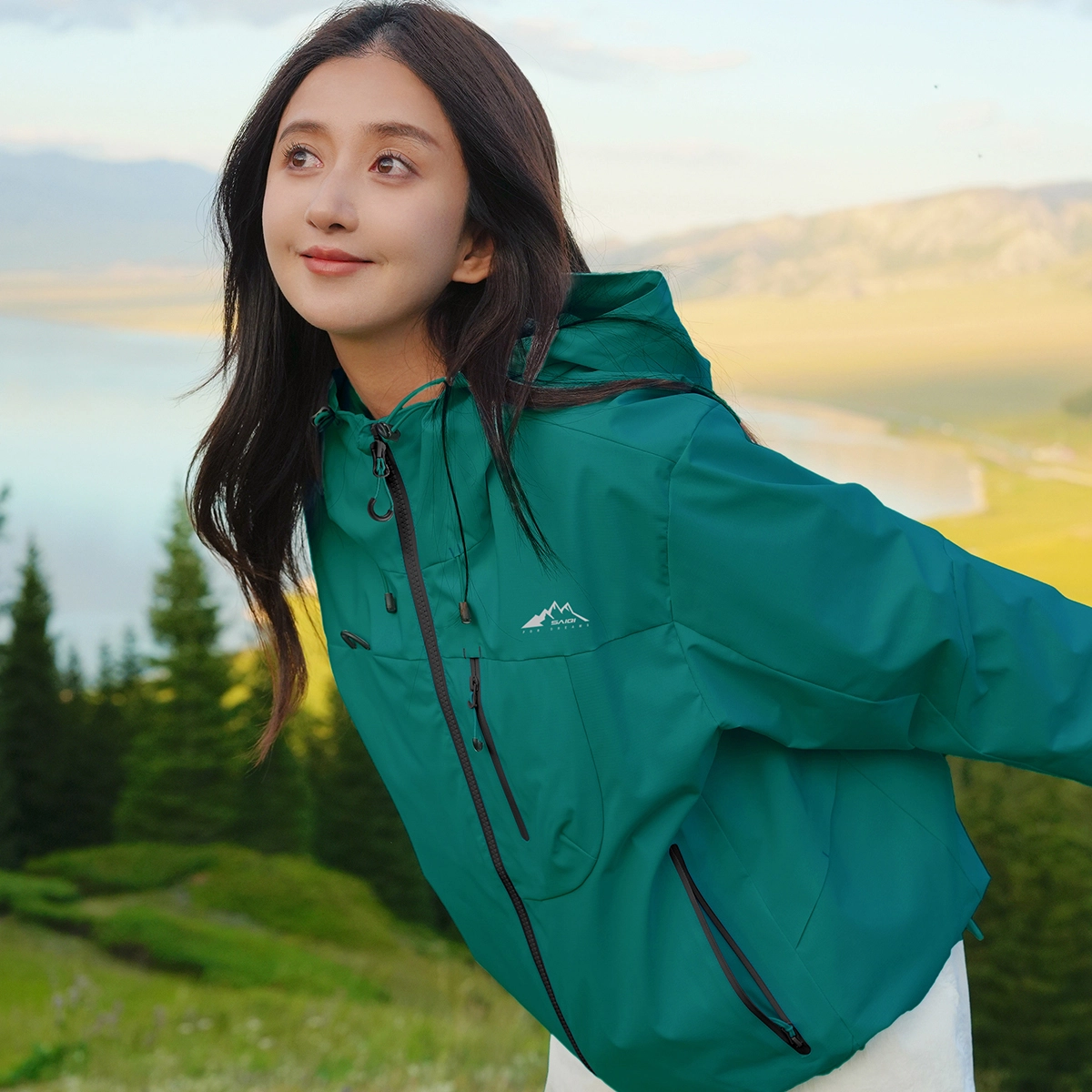 赛琪 美式复古纯色基础款机能风透气城市户外登山徒步露营穿搭工装防风防水宽松运动休闲连帽拉链长袖夹克外套 男女同款