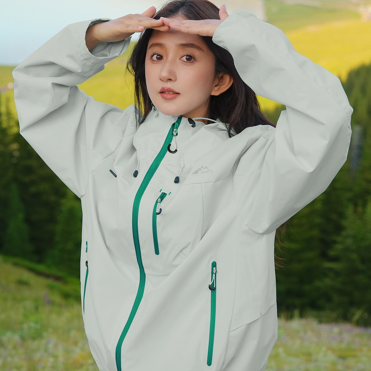 赛琪 美式复古纯色基础款机能风透气城市户外登山徒步露营穿搭工装防风防水宽松运动休闲连帽拉链长袖夹克外套 男女同款
