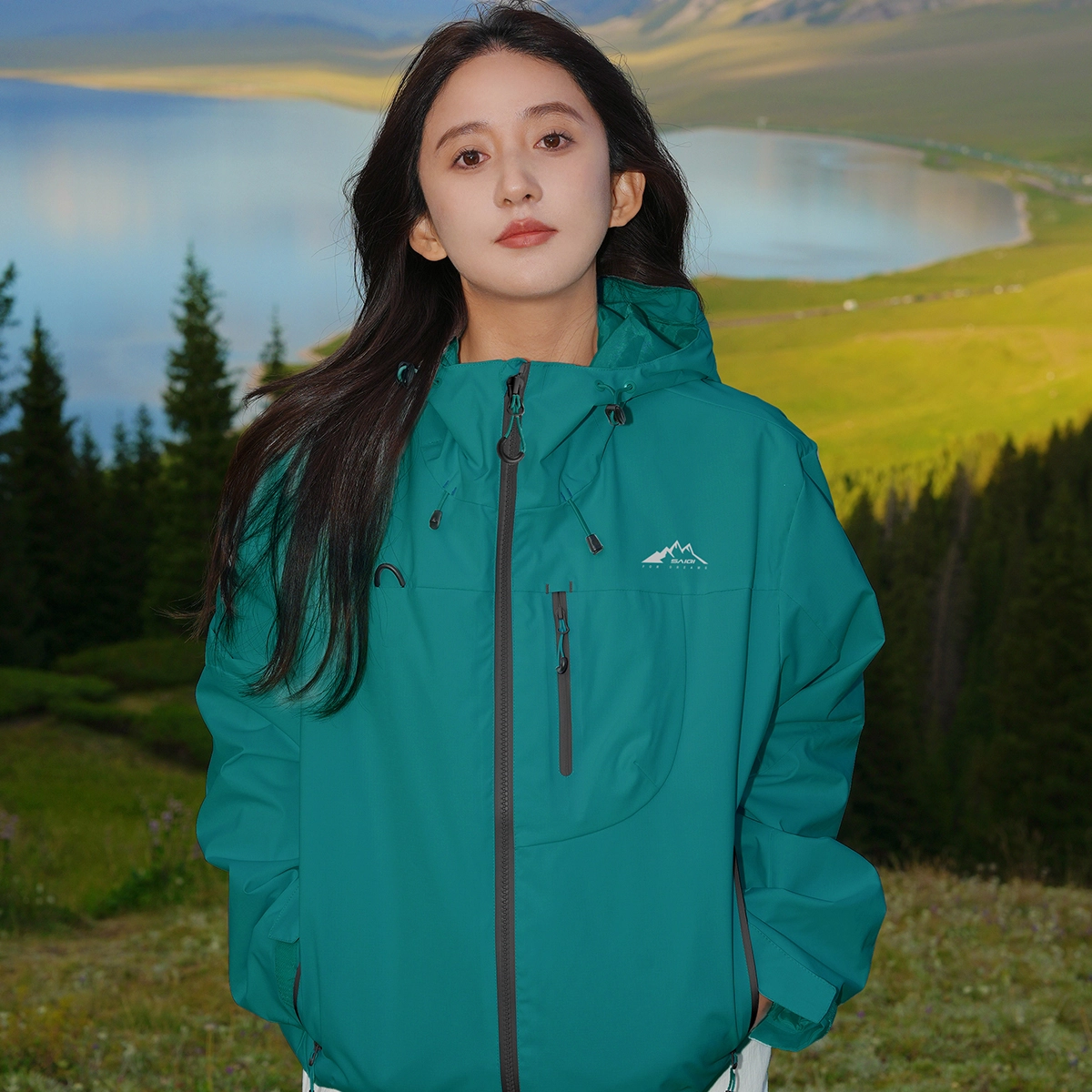赛琪 美式复古纯色基础款机能风透气城市户外登山徒步露营穿搭工装防风防水宽松运动休闲连帽拉链长袖夹克外套 男女同款