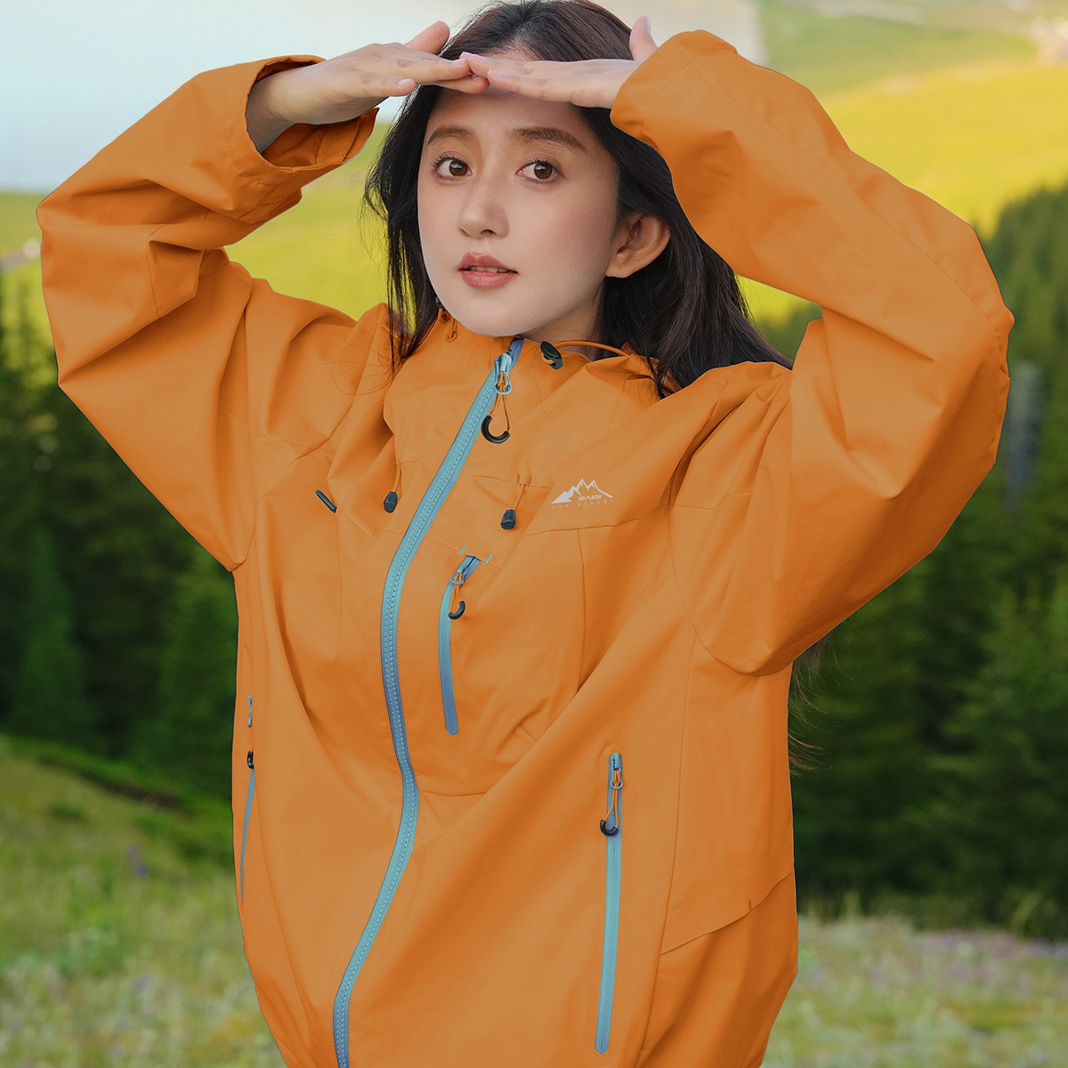 赛琪 美式复古纯色基础款机能风透气城市户外登山徒步露营穿搭工装防风防水宽松运动休闲连帽拉链长袖夹克外套 男女同款