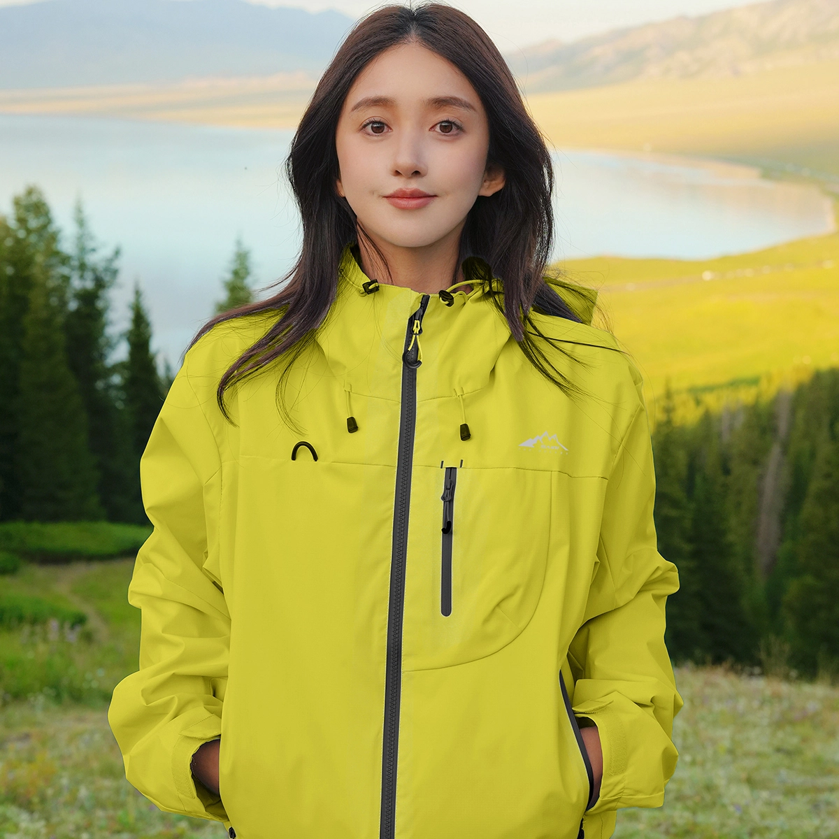 赛琪 美式复古纯色基础款机能风透气城市户外登山徒步露营穿搭工装防风防水宽松运动休闲连帽拉链长袖夹克外套 男女同款