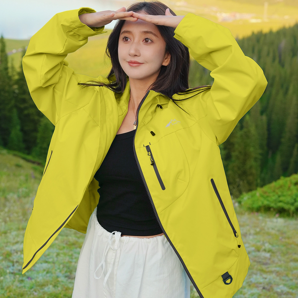 赛琪 美式复古纯色基础款机能风透气城市户外登山徒步露营穿搭工装防风防水宽松运动休闲连帽拉链长袖夹克外套 男女同款