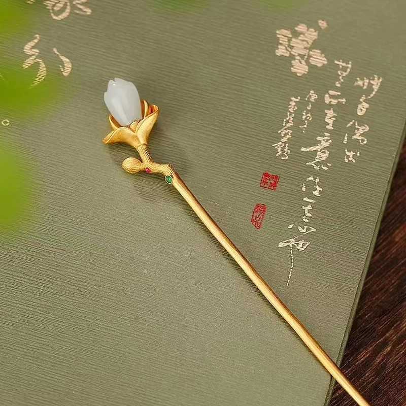聆听花开 新中式气质盘发古风旗袍汉服精致高级感优雅个性郁金香发钗优雅小众设计配饰 合金 发簪 女款