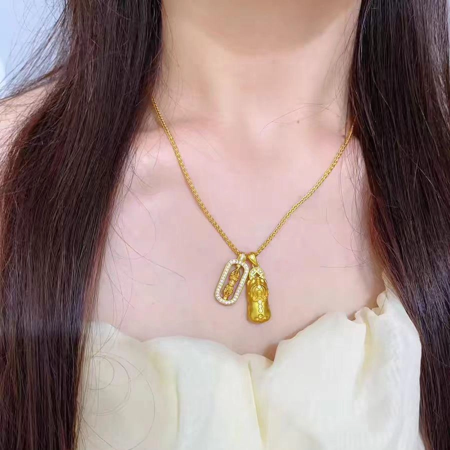 聆听花开 金刚杵貔貅吊坠 招财转运珠项饰 国潮复古吞金兽吸金锁骨链小众设计时尚气质百搭可调节 合金 项链 男女同款情侣款