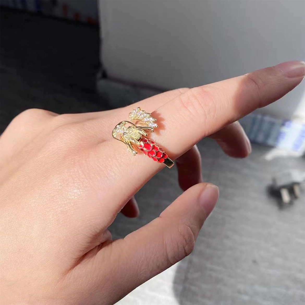 聆听花开 金色龙戒 生肖龙本命年红色开口可调节小众设计轻奢高级感国风个性气质时尚新款潮流高颜值贵气 铜 戒指 男女同款情侣款