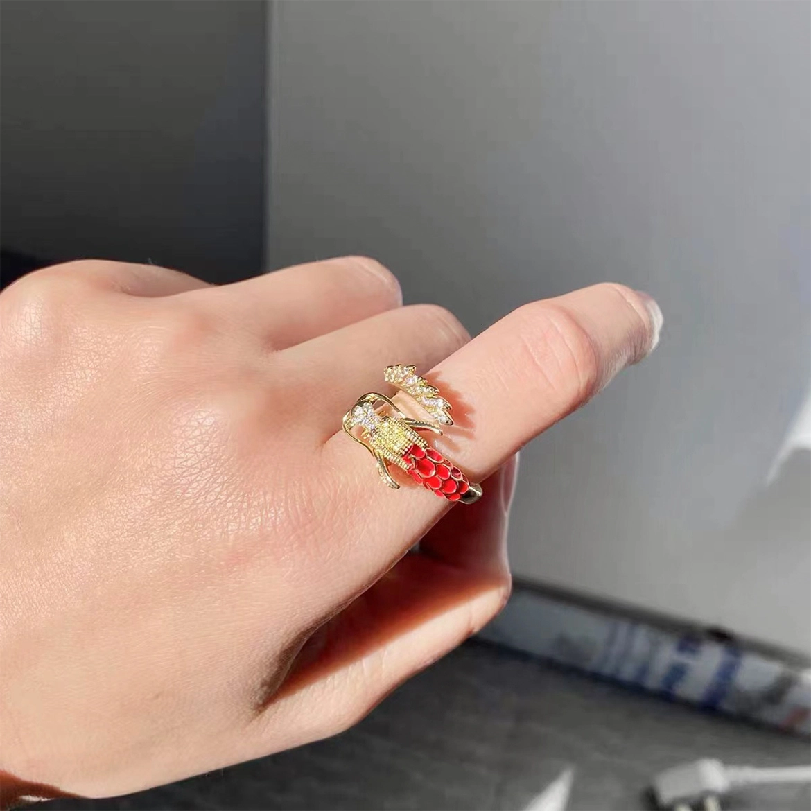 聆听花开 金色龙戒 生肖龙本命年红色开口可调节小众设计轻奢高级感国风个性气质时尚新款潮流高颜值贵气 铜 戒指 男女同款情侣款
