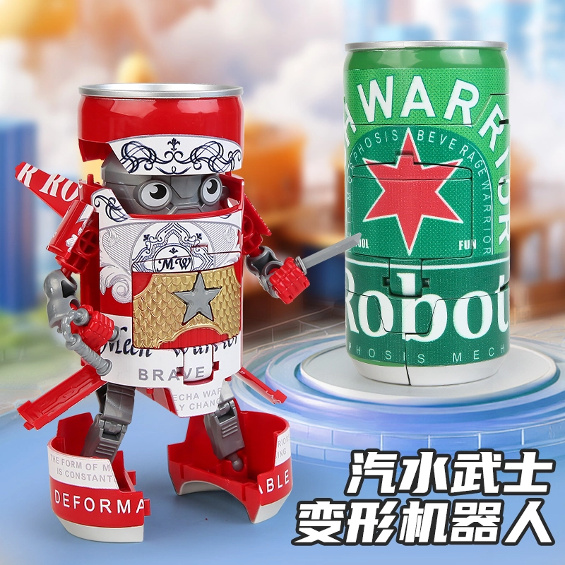 小牧马 汽水啤酒武士机器人 可乐饮料罐金刚机甲战士 拼装模型