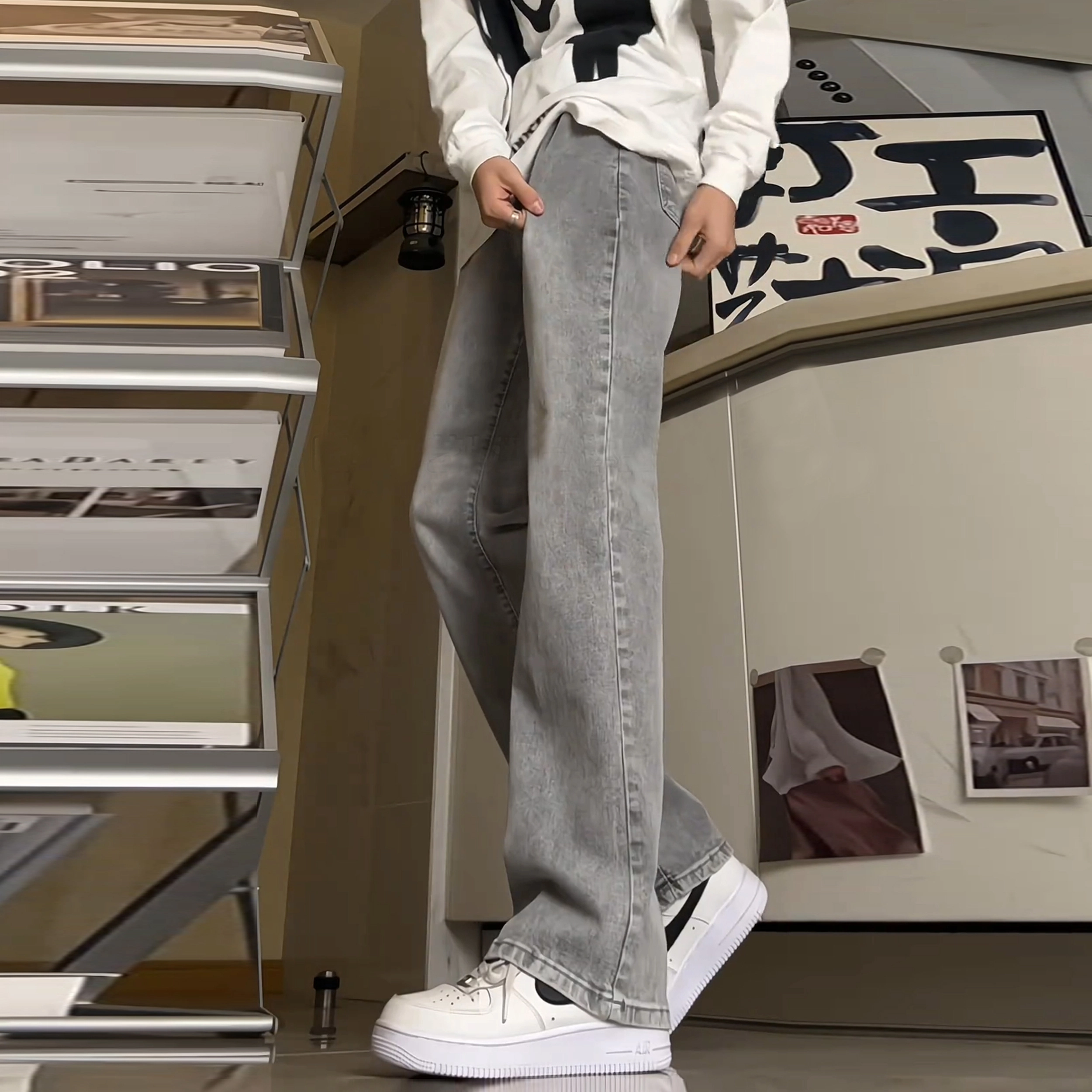 尘映 美式高街复古水洗做旧百搭休闲长裤牛仔裤 男女同款