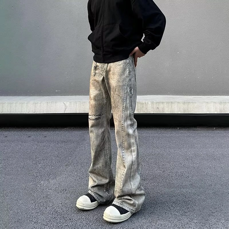 悍戈 美式高街复古潮流百搭显瘦直筒长裤牛仔裤 男女同款