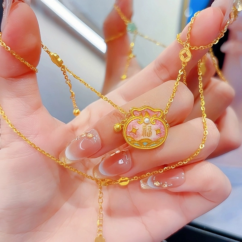 瑞诺 福袋小花 铜钱招财时尚可调节锁骨链 足金 按克计价 黄金项链 女款
