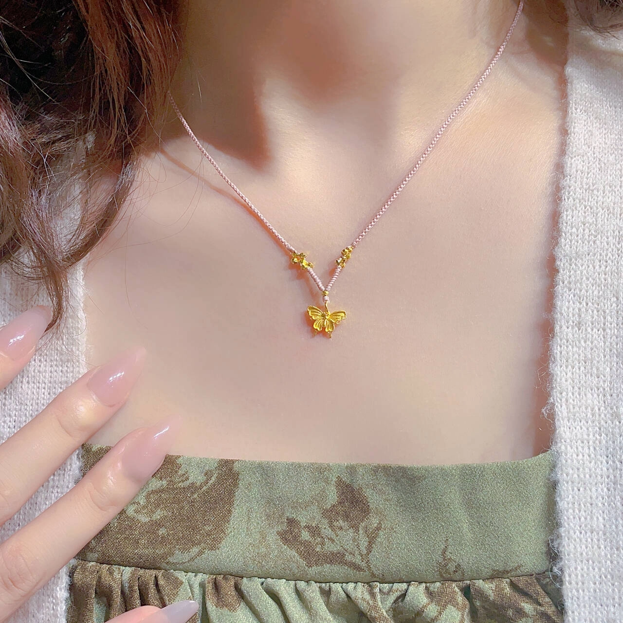 瑞诺 黄金蝴蝶编绳蝴蝶破茧成蝶锁骨链 足金 按克计价 项链 女款