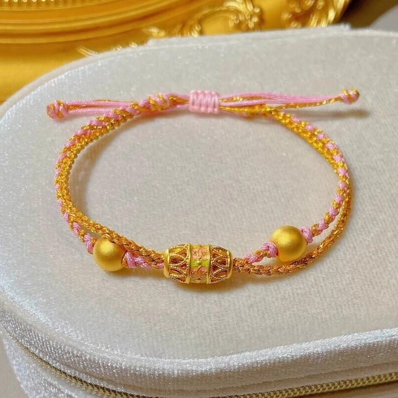 瑞诺 桃花开小众编绳 足金 按克计价 黄金手链 女款