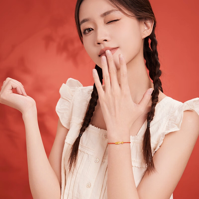 瑞诺 小金鱼 转运珠手工编织手绳 足金 按克计价 黄金手链 女款