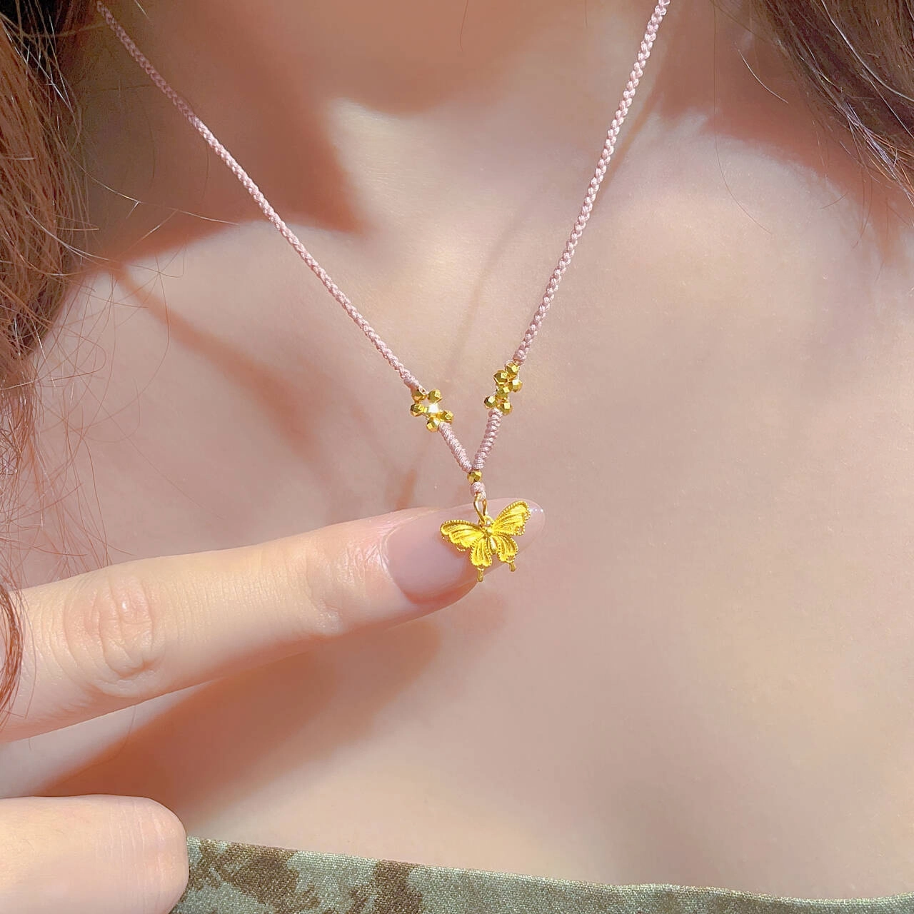 瑞诺 黄金蝴蝶编绳蝴蝶破茧成蝶锁骨链 足金 按克计价 项链 女款