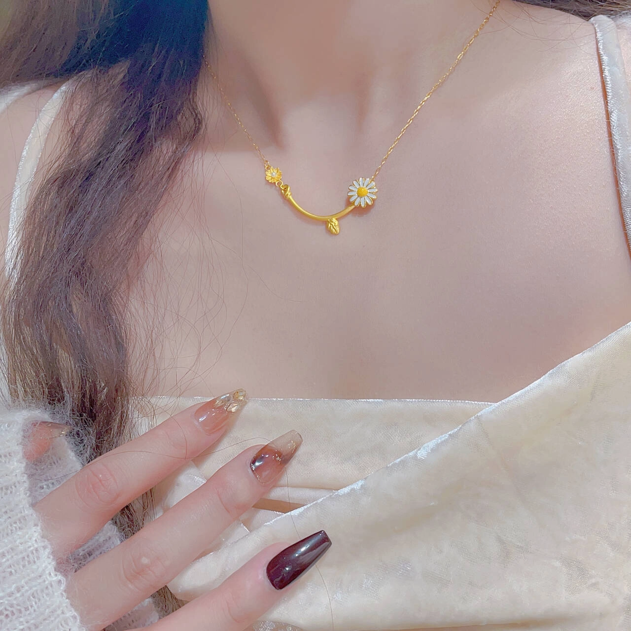 瑞诺 小雏菊太阳花锁骨链 足金 按克计价 黄金项链 女款