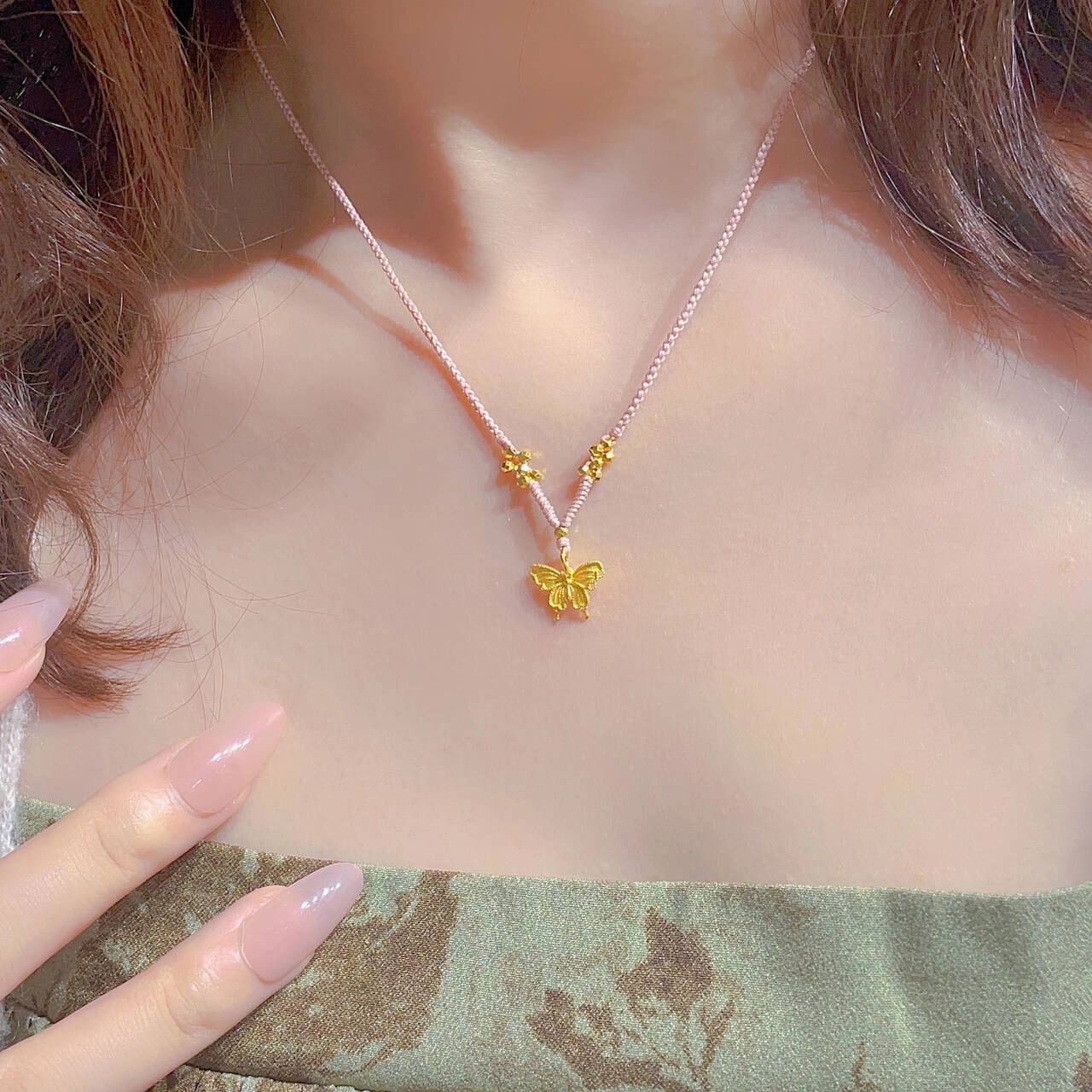 瑞诺 黄金蝴蝶编绳蝴蝶破茧成蝶锁骨链 足金 按克计价 项链 女款