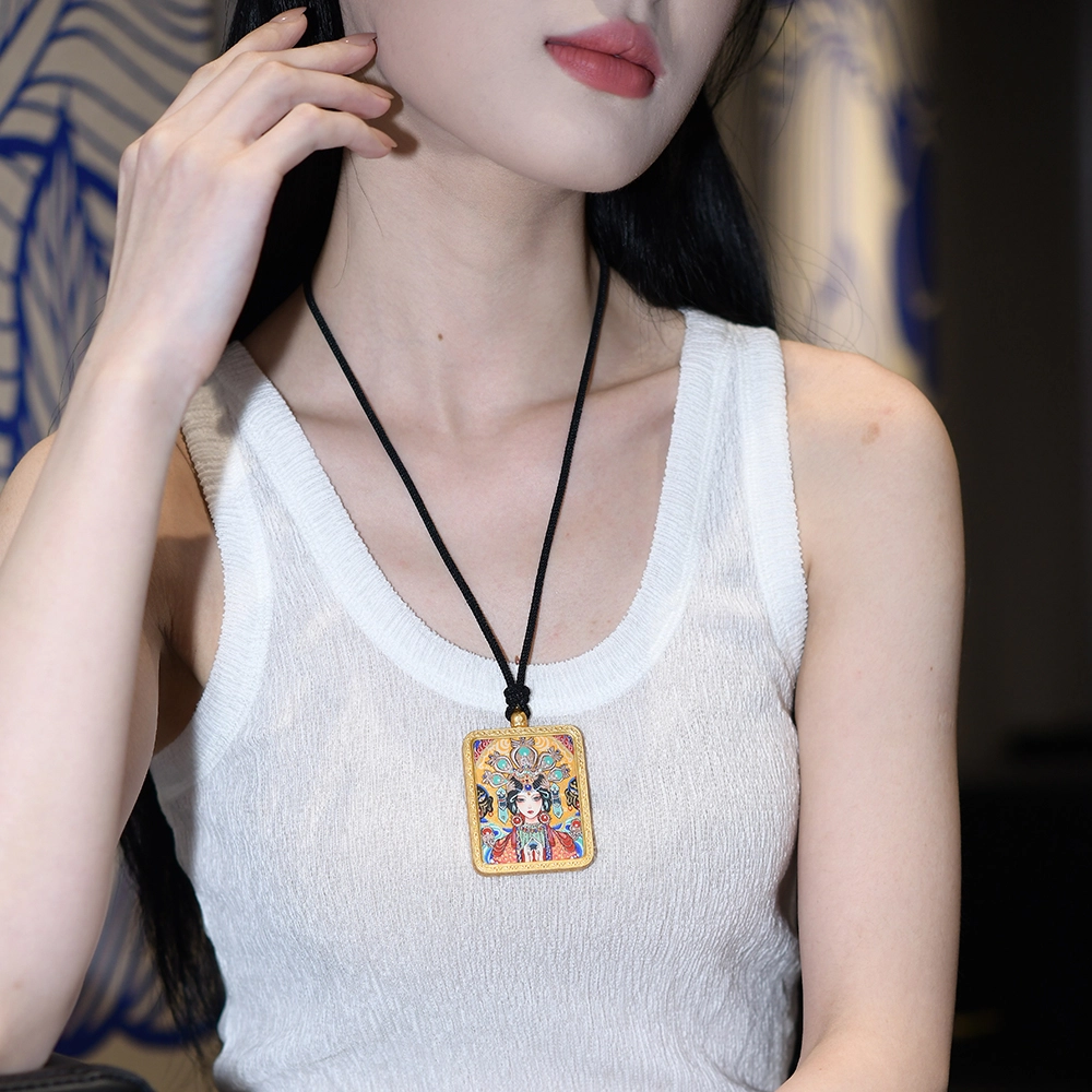 喃呢 藏式热贡手绘唐卡招财转运扎基拉姆娘娘女财神 新中式国风国潮旺福平安吉祥好运 铜合金 项链 男女同款情侣款