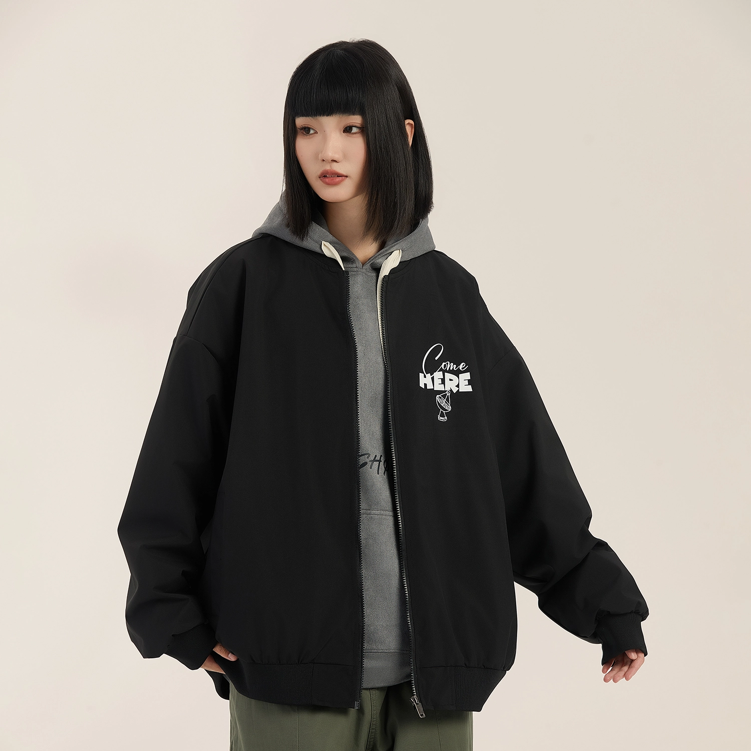 三体 红岸基地系列 美式复古简约基础款潮牌时尚学生多巴胺棒球服字母印花棒球领开衫百搭飞行服飞行员夹克外套 男女同款