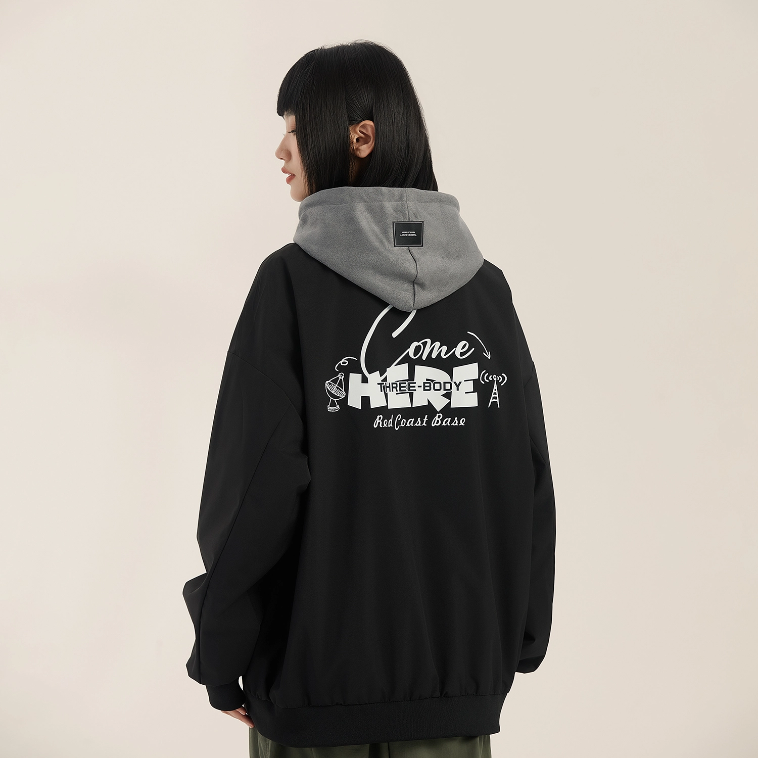 三体 红岸基地系列 美式复古简约基础款潮牌时尚学生多巴胺棒球服字母印花棒球领开衫百搭飞行服飞行员夹克外套 男女同款