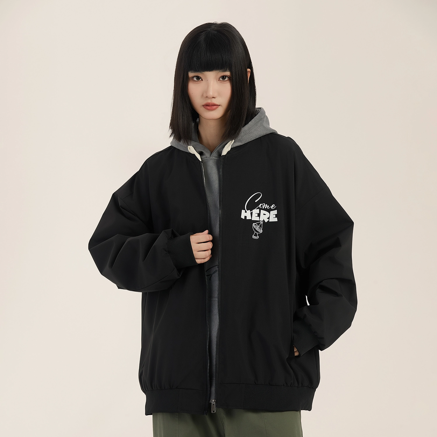 三体 红岸基地系列 美式复古简约基础款潮牌时尚学生多巴胺棒球服字母印花棒球领开衫百搭飞行服飞行员夹克外套 男女同款