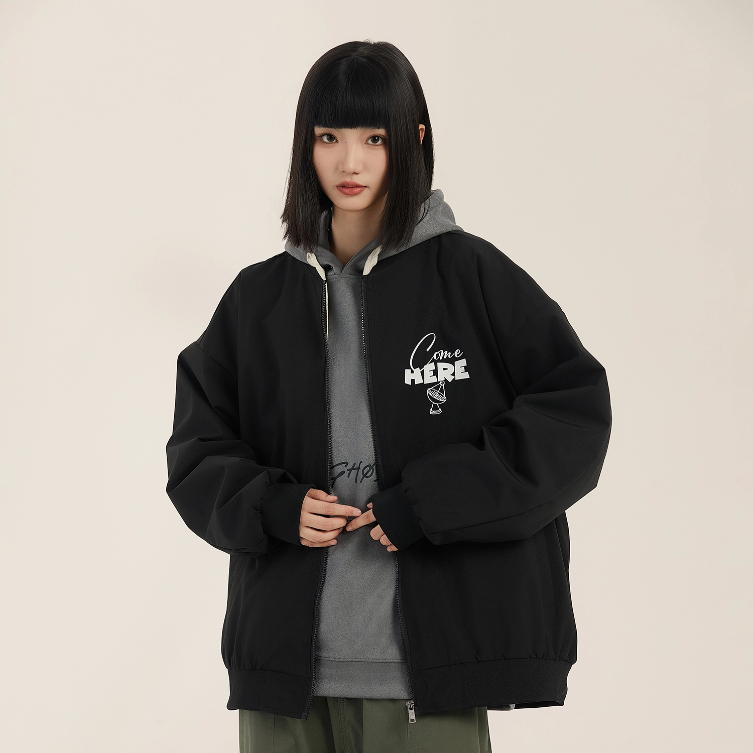三体 红岸基地系列 美式复古简约基础款潮牌时尚学生多巴胺棒球服字母印花棒球领开衫百搭飞行服飞行员夹克外套 男女同款