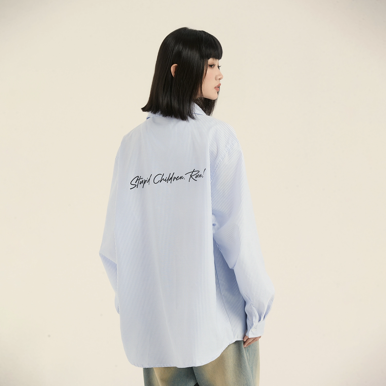 三体 你们都是虫子系列 复古美式简约基础款字母印花长款时尚百搭舒适透气薄款翻领条纹开衫休闲学生多巴胺长袖衬衫 男女同款