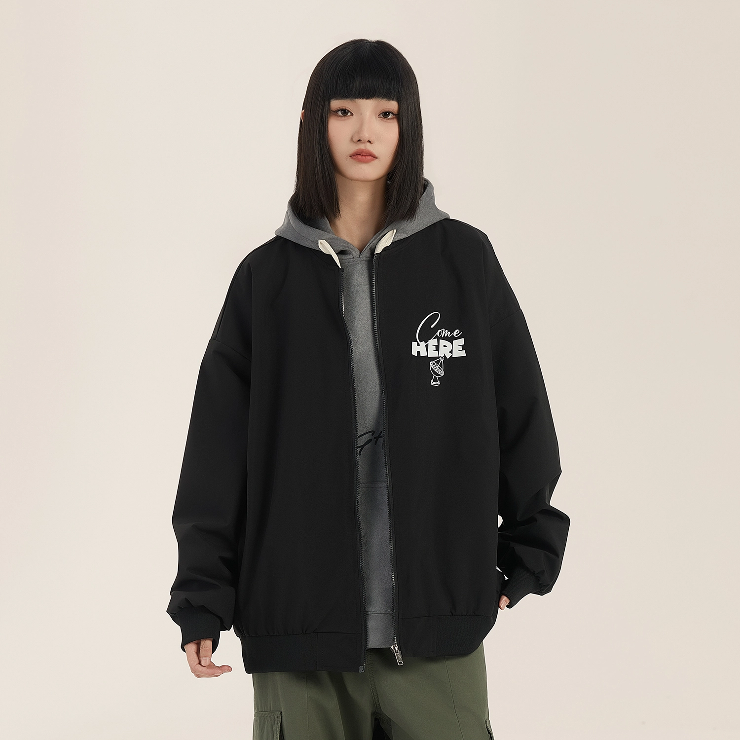 三体 红岸基地系列 美式复古简约基础款潮牌时尚学生多巴胺棒球服字母印花棒球领开衫百搭飞行服飞行员夹克外套 男女同款