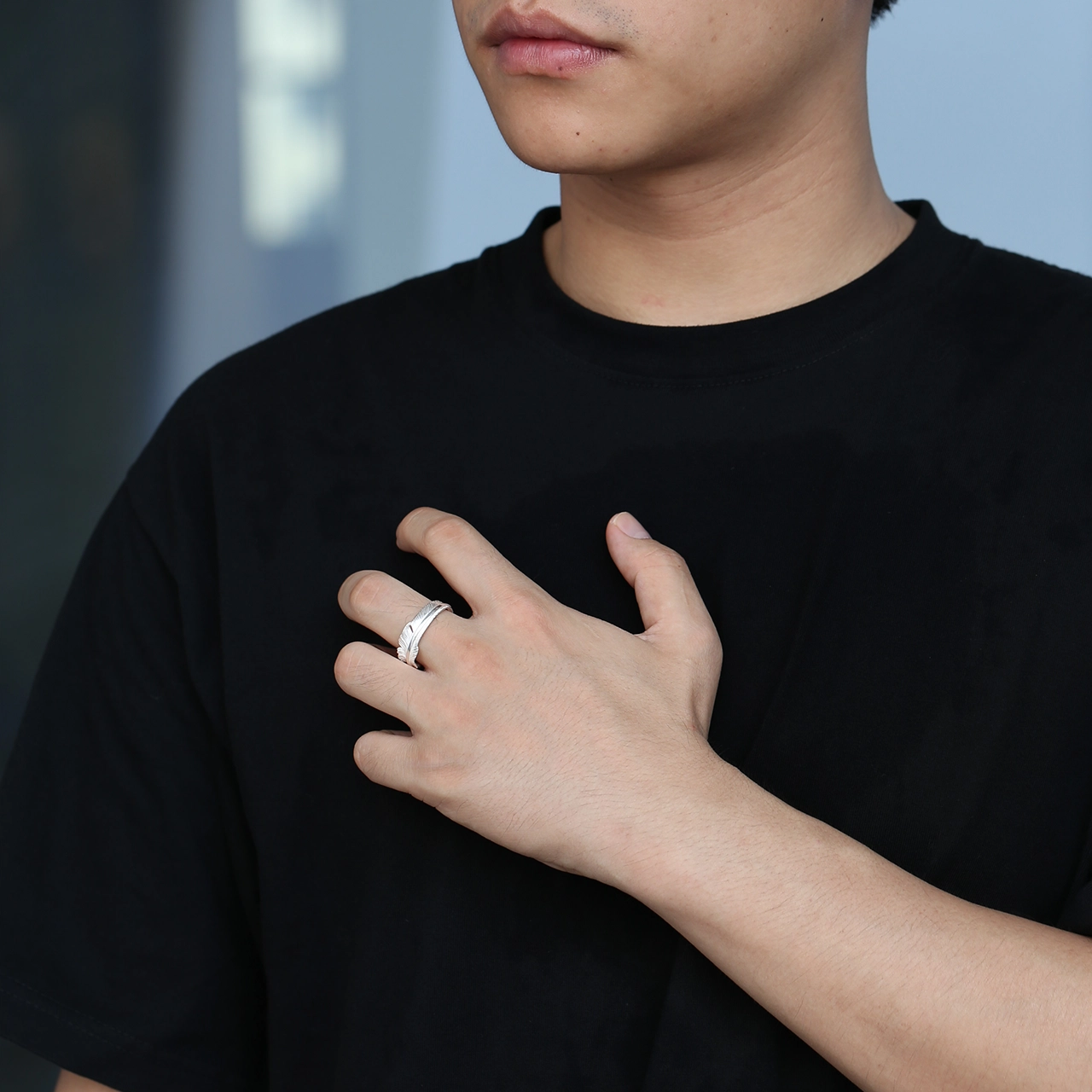 山形 鹰头羽毛 做旧复古开口可调节 戒指 男女同款情侣款