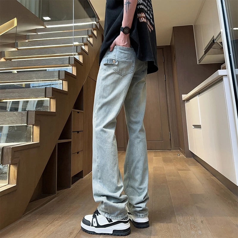 美式复古直筒休闲长裤小众潮牌设计感牛仔裤 男女同款