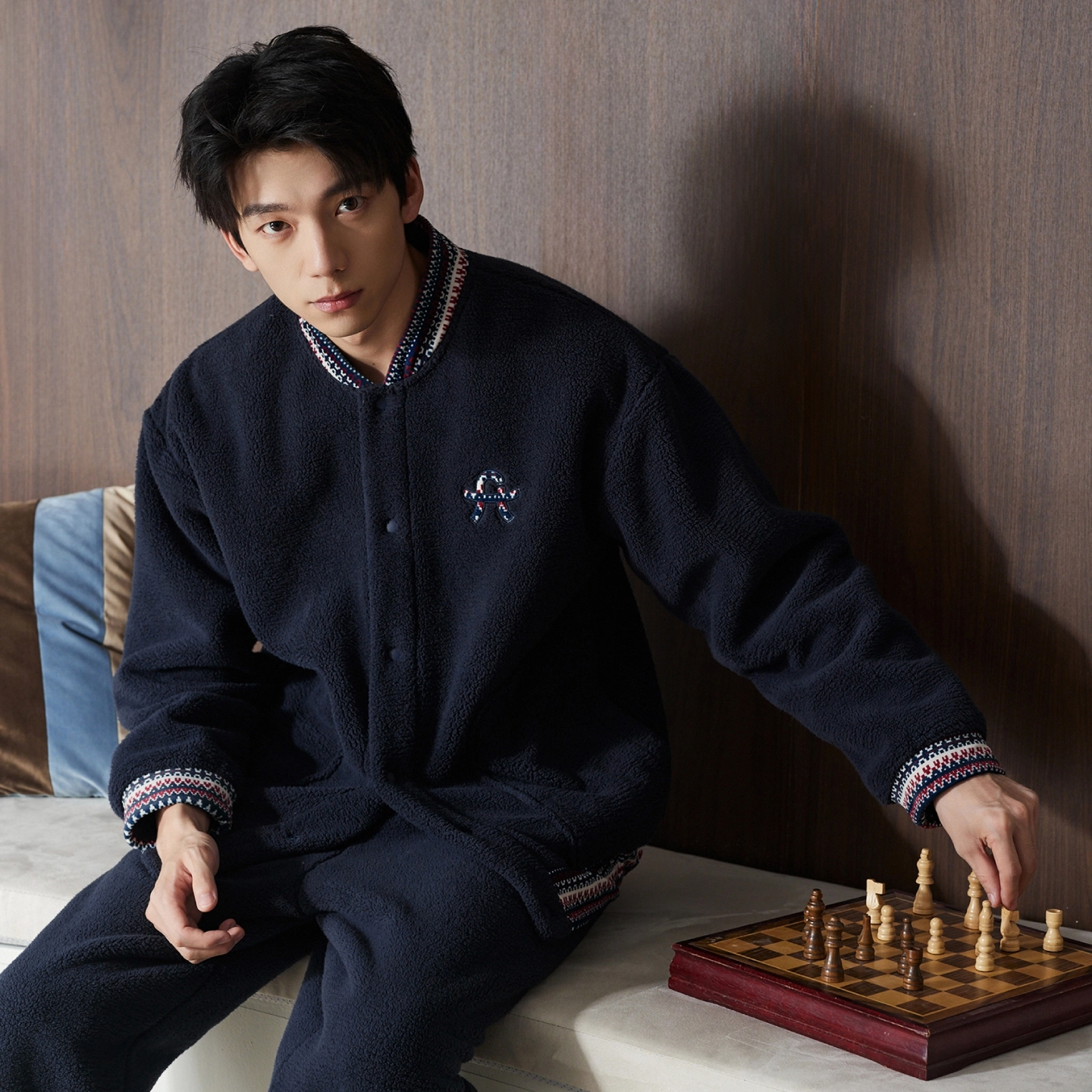芬腾 情侣秋冬加绒加厚珊瑚绒开衫男士大码家居服睡衣套装 男款