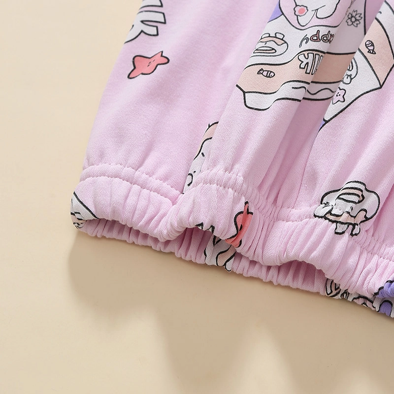 芬腾 女童睡衣春秋纯棉长袖套装可爱女孩中大童儿童宝宝全棉睡衣套装 儿童款 梦幻紫