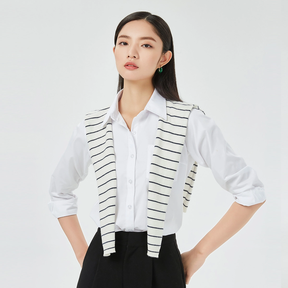 恒源祥 外搭条纹长款 山羊绒 披肩 女款
