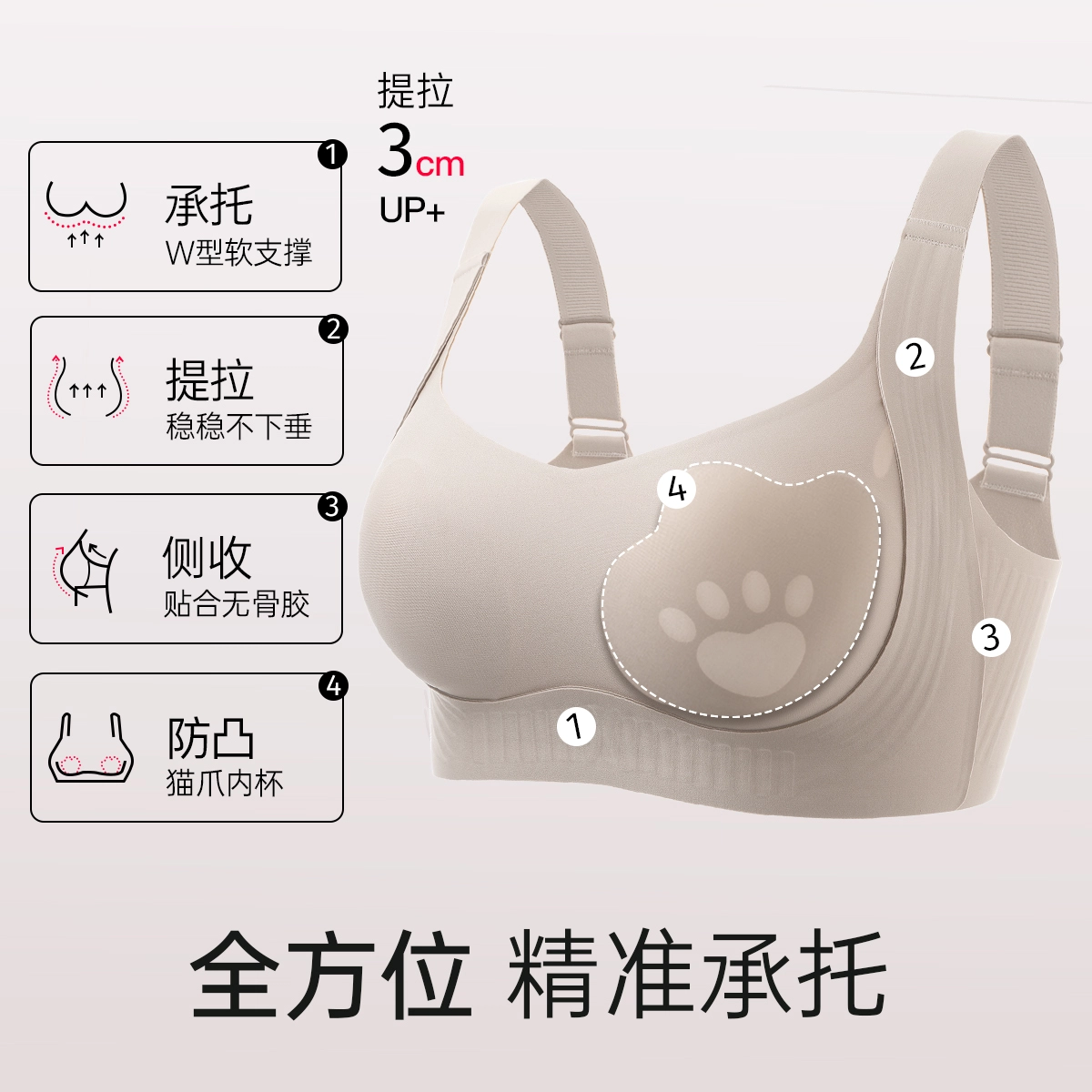 润微 隐形收副乳防下垂薄款无痕夏季文胸 女款
