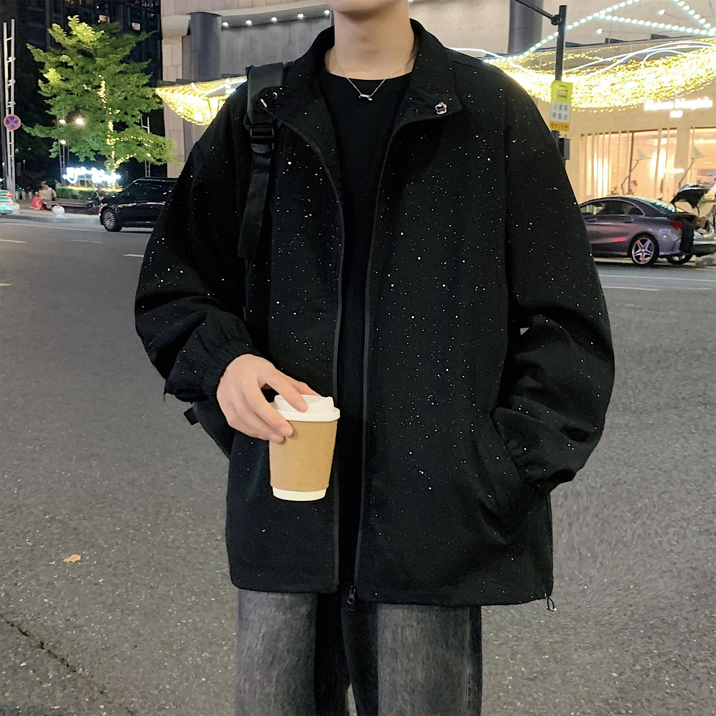 美式简约基础款纯色渐变迷彩休闲满天星多工艺休闲百搭宽松防风翻领拉链教练长袖夹克外套 男女同款