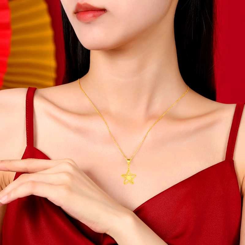 爱恋珠宝 心星相惜 镂空设计幸运星 小众高级精致 足金 黄金项链 女款