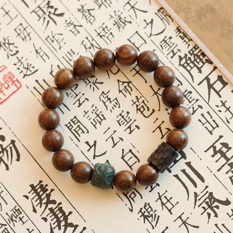 九华山 新中式国潮纳福狮来运转平安喜乐 复古转运佛珠手饰#好运 金丝檀木 木作手串 男女同款情侣款