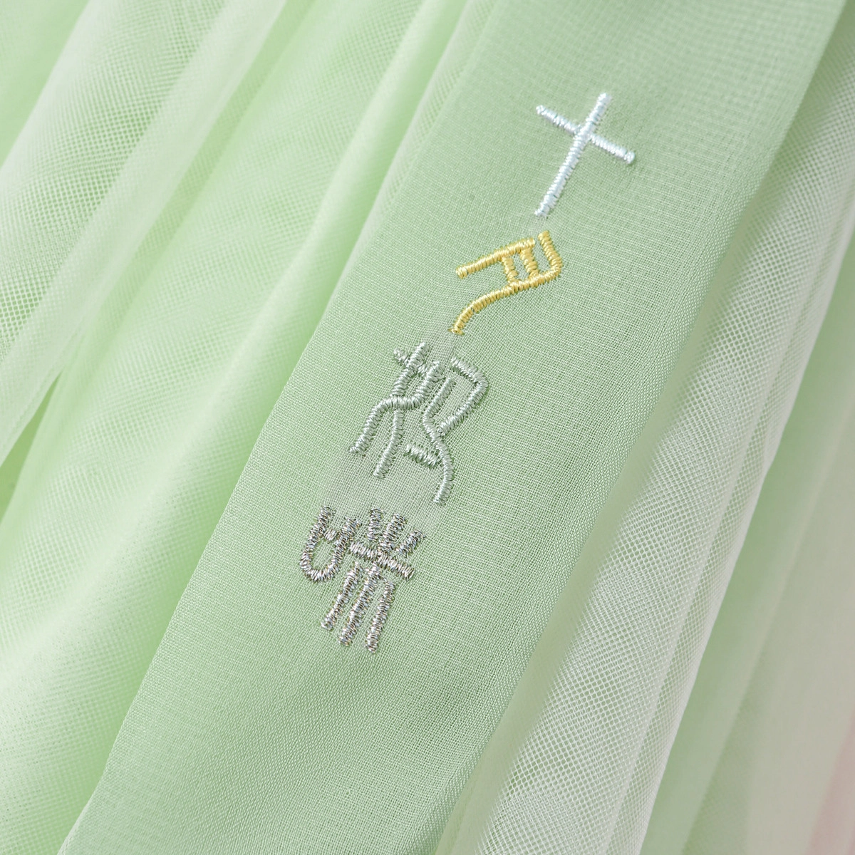 十月妈咪 童装 中国风网纱裙短袖儿童汉服 女童 青萝绿