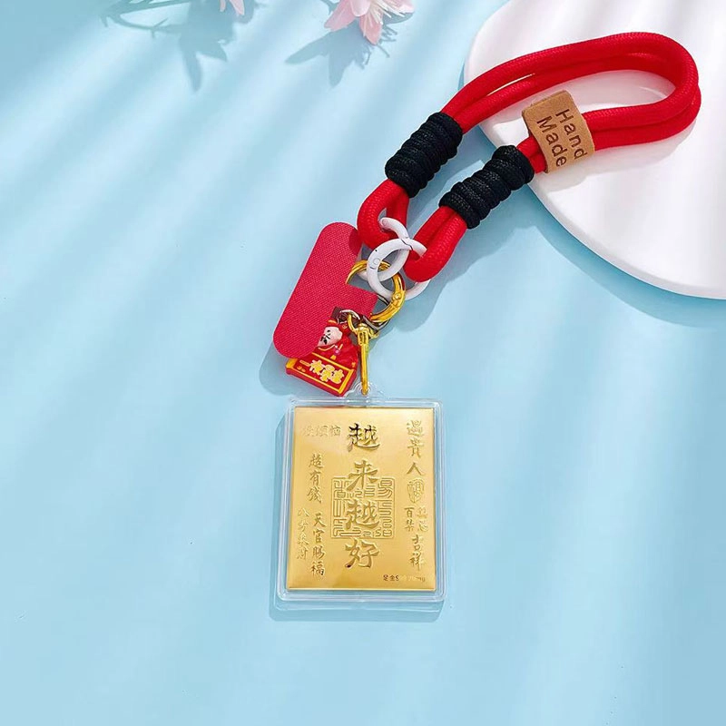 凤庙珠宝 越来越好方牌 复古新中式轻奢国潮风福气满满财运亨通马上有钱财源滚滚 日常通勤包包搭配配饰 金 挂件 男女同款情侣款