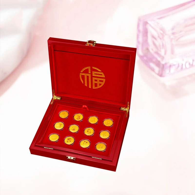 凤庙珠宝 龙年十二生肖纪念黄金摆件商务收藏品增值储蓄复古新中式国潮生肖本命年 足金 投资类 金条金币 男女同款情侣款 礼盒