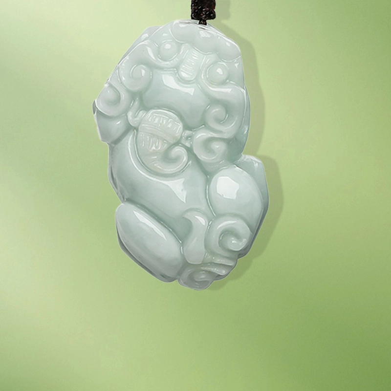 凤庙珠宝 貔貅编织绳吊坠 传承新中式瑞兽小吞金兽聚财纳福平安扣转运吊坠 豆种 翡翠项链 男女同款情侣款 礼盒