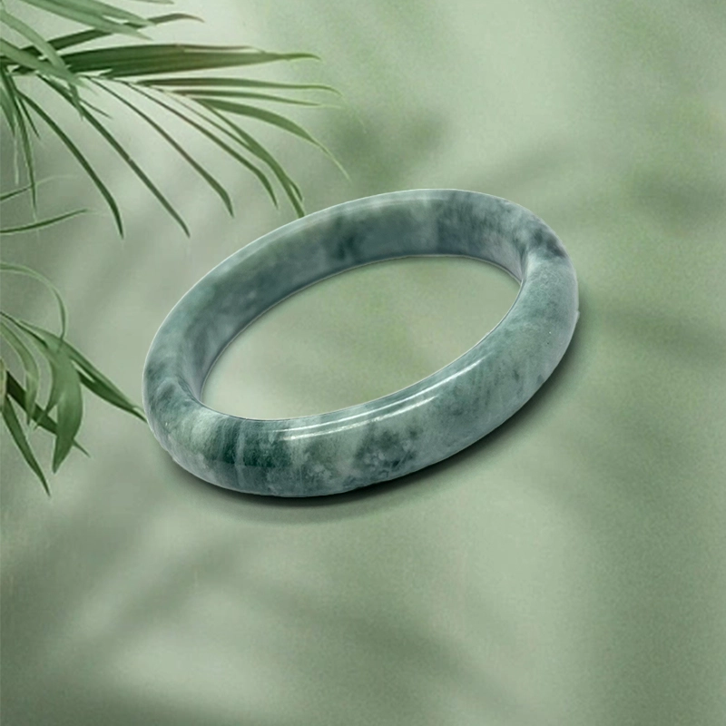凤庙珠宝 油翠素圈 小众 气质国风汉服民族风轻奢高级时尚简约 岫玉（蛇纹石玉） 玉石手镯 女款 礼盒