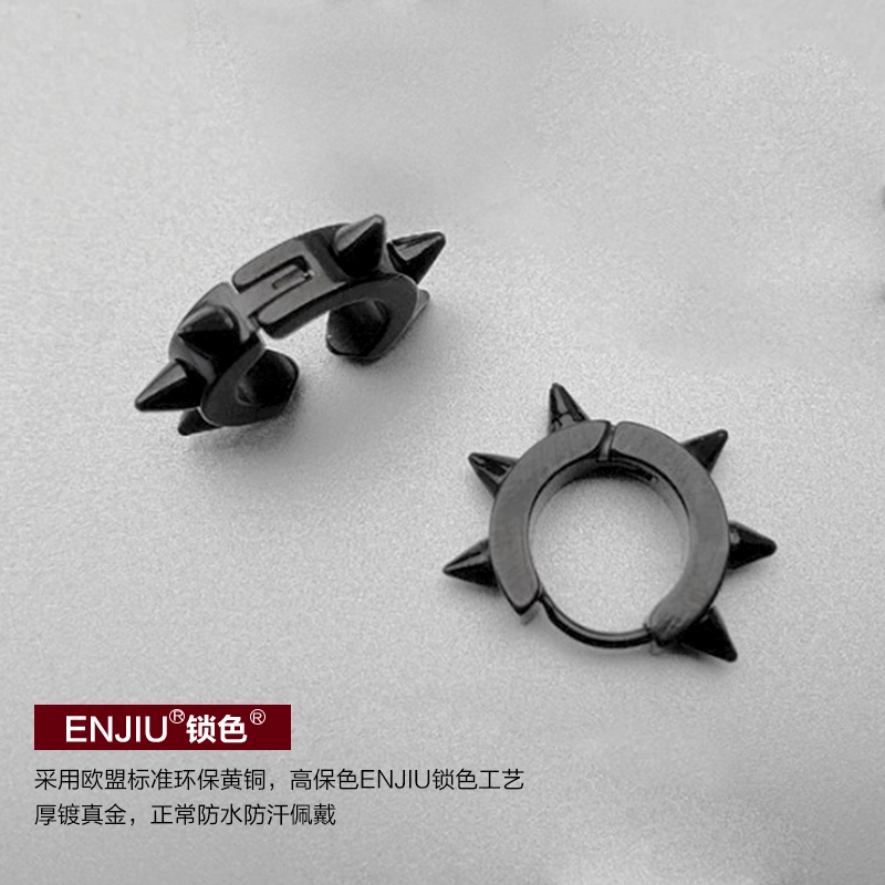 黛若 无耳洞 黑色柳丁 耳饰耳扣无痛简约个性冷淡风潮 钛钢 耳夹 男款