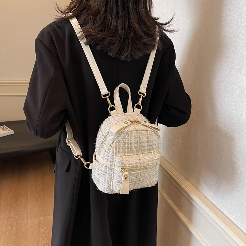 泰迪珍藏 小巧精致金丝呢子小香风时尚百搭简约 布 双肩包 女款 白色/黑色