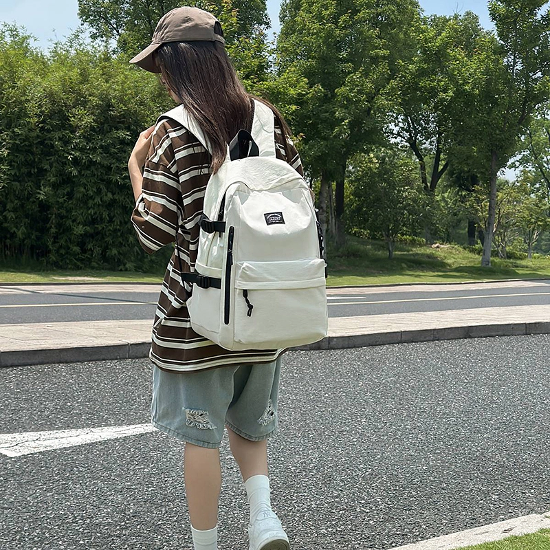 泰迪珍藏 韩版书包大学生大容量高中初中生中学生背包 尼龙 双肩包 男女同款情侣款 乳白色/灰色/卡其色/黑色