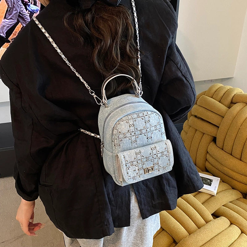泰迪珍藏 简约百搭链条轻便 牛仔布 双肩包 女款 多色